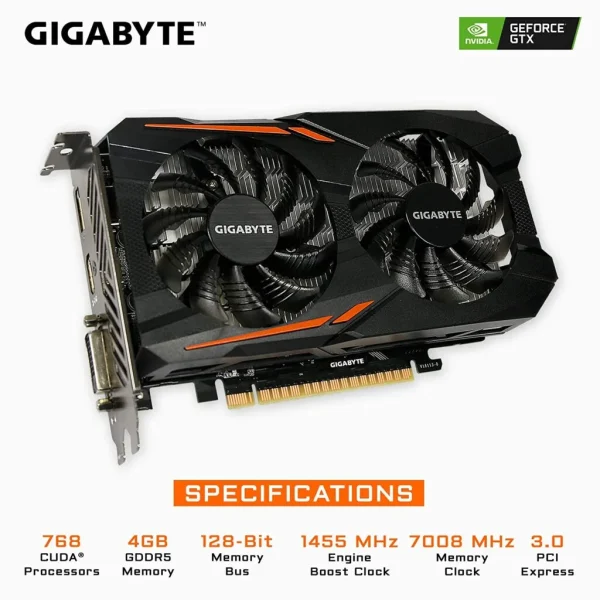 GIGABYTE Geforce GTX 1050 pci_e Ti OC 4GB GDDR5 128 Bit Refurbished - Image 2